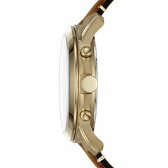 Fossil Leather Mens Quartz Watch Brown / Blue & Gold