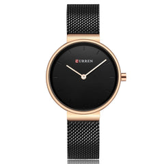 CURREN Original Women's Girls Sports Waterproof Stainless Steel Quartz Wrist Watch, Rose Gold All Black