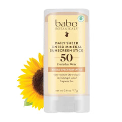 Babo Botanicals Daily Sheer Mineral Tinted Sunscreen Stick SPF50 - Natural Zinc Oxide - For Face - For all ages - Water Resistant - Fragrance-Free