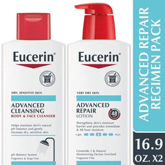 Eucerin Advanced Repair Skin Care Treatment Pack - Body Lotion & Facial Cleanser and Body Wash - 16.9 Oz Bottles (2 Pack)