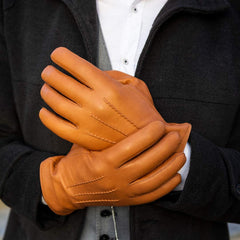 Harssidanzar Men's Italian Sheepskin Leather Gloves - Tan
