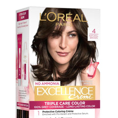 L'Oreal Paris Excellence Creme Hair Color, 4 Natural Dark Brown, 72ml+100g