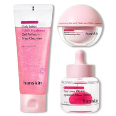 Hanskin Vegan PDRN Pink Glow Routine Set Gel to Foam Cleanser, Glow Serum & Plumping Cream Korean Skincare Bundle for Hydration, Smooth Texture, Barrier Support & Glass Skin Glow