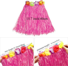 Hawaiian Grass Hula Skirt with Flower Costume Set for Girls Luau Party Hawaiian Garland Costume for Dance Performance Hawaiian Theme Party Beach Party Celebration Decorations (pink)