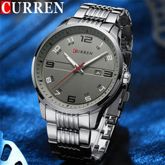 CURREN Fashion Design Stainless Steel Quartz Watches Casual Simple Wrist Watch Men Luminous Wrist Watch 8411- SILVER GRAY