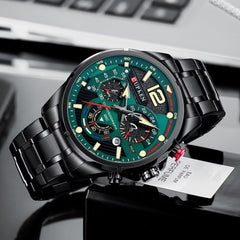 CURREN Chronograph Watches for Mens Military Multi-Function Waterproof Quartz Stainless Steel Watch - Blue