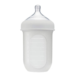 Boon Nursh Reusable Silicone Baby Bottle with Collapsible Silicone Pouch Design - Everyday Baby Essentials - Stage 2 Medium Flow Baby Bottles - Gray - 8 Oz