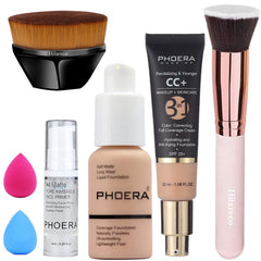 PHOERA Foundation,PHOERA CC+ Cream Color Correcting Anti Aging Hydrating Serum &SPF 25+,PHOERA Primer, PHOERA Makeup , Kabuki Makeup Brushes Foundation Brush Powder (103 Warm peach+120 Nude CC Cream)