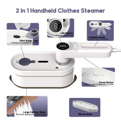 TERRIFI Mini Travel Steam Iron, Handheld Travel Steamer, 10S Fast Heat-up, 1200W Portable Iron, Wet & Dry Use Travel Iron, Suitable for Travel Office and Home - White