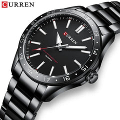 CURREN New Model CURREN Brand Light Up Dial Male Watch Simple 43mm Big Dial Stainless Steel Strap Waterproof 3ATM Men's Clock 8452 - BLACK