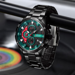 CURREN Chronograph Watches for Mens Military Multi-Function Waterproof Quartz Stainless Steel Watch - Black