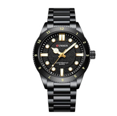 CURREN-Quartz Wrist Watches for Men, Round Luminous Hand, Stainless Steel Strap, Casual Business Watch, New Watches for Men, 8450 - BLACK