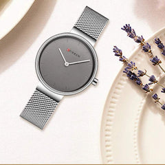 CURREN Women's Analogue Minimalist Elegant Formal Work Casual Extendable Stainless Steel Mesh Adjustable Pressure Safety Brooch, Silver