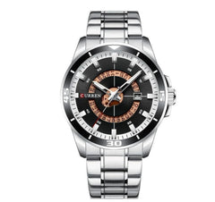 CURREN 8359 luxury business casual men's watch waterproof quartz Stainless steel Band calendar men's watch - SILVER BLACK