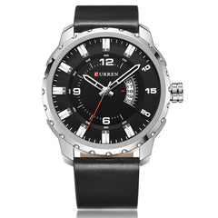 Curren 8245 Casual Men Analog Dial Watch With Quartz 3 Dials Waterproof Leather Strap Watch - Black