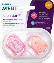 AVENT Philips Ultra Air Pacifier, 6-18 months, pink/peach, fashion decos, 2 pack, SCF343/22