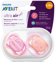 AVENT Philips Ultra Air Pacifier, 6-18 months, pink/peach, fashion decos, 2 pack, SCF343/22