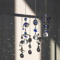 MENGSOOD Evil Eye Car Hanging Ornament Blue Evil Eye for Rear View Mirror Evil Eye and Good Luck Charm Window Hanging Sun Catcher Car Amulet Ornament for Protection & Blessing (1pcs Round)