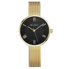 CURREN Ladies Analog Watch Gold Stainless Steel Case Black Dial Gold Stainless Steel Bracelet