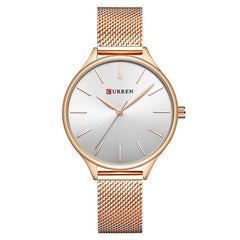 CURREN Ladies Analog Watch Rose Gold Stainless Steel Case Silver Dial Rose Gold Stainless Steel Case