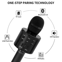 Kids Microphone for Singing, Wireless Bluetooth Karaoke Microphone for Adults, Portable Handheld Karaoke Machine, Toys for Boys and Girls Gift for Birthday Party (Black)