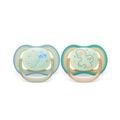 Philips Avent Ultra air Soother - 2 x Light, Breathable Glow-in-The-Dark Baby Soothers for Babies Aged 0-6 Months, BPA-Free with Steriliser Carry Case (Model SCF376/18)