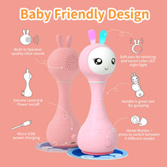 Alilo – Smarty Shake & Tell Rattle, R1 - Smarty Pink | Shake & Tell Rattle, Music, Stories, & Color Learning for Babies | Hi-Fi Sound, Light-Up Ears, USB Charging | 0+