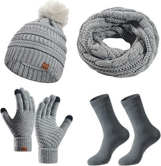 Cybrixus Winter Beanie Hat Scarf Touchscreen Gloves Set Knit Thick Fleece Lined Warm T Gloves Beanie Scarf Set for Men and Women Women Winter Hats 3 Piece Warmer Set, One Size - Gray