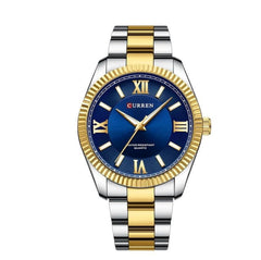 CURREN-Men's Stainless Steel Band Watch, Simple, Round Dial, Casual, Fashion, Water Resistant, Quartz, 8453 - T.T BLUE