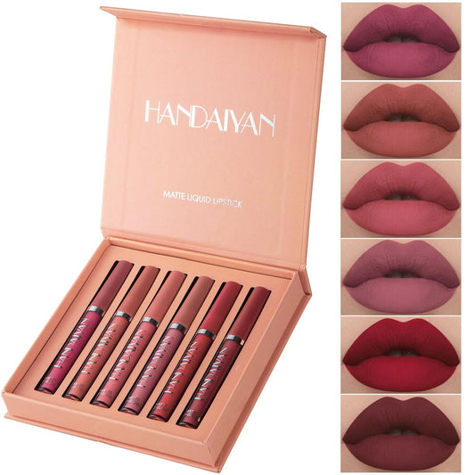 HANDAIYAN Lipstick Set Matte Liquid 6 Colors Long Lasting Waterproof for Women Highly Pigment Velvety Nude Super Stay Soft Hydrating & Lightweight Professional Moisturizing Makeup Lips Gift (A)