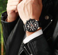 CURREN Men's Luxury Stainless Steel Watch Classic Casual Dress Military Watch Waterproof Chronograph Date Analog Quartz Watch Black