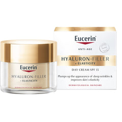 Eucerin Hyaluron Filler + Elasticity Anti-Aging Face Day Cream with Hyaluronic Acid & Collagen, UVA & UVB Sun Protection SPF 15, Plumps up Deep Wrinkles & Improves Elasticity, For All Skin Types, 50ml