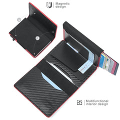 Fermido Air Tag Wallet for Men Anti-Lost Slim Leather Wallet with AirTag Holder RFID Credit Card Holder with Money Clip…, Red Carbon Fiber