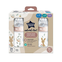 Tommee Tippee Closer to Nature Baby Bottles, Slow-Flow Breast-Like Teat with Anti-Colic Valve, 260ml, Pack of 2, Be Kind