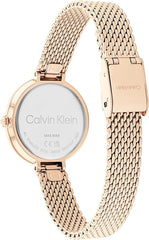 Calvin Klein Minimalistic T Bar 28Mm Mesh Women's Silver White Dial, Ionic Plated Carnation Gold Steel Watch + Calvin Klein Sculptured Drops, Women's Earrings