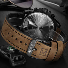 CURREN Brown Chronograph Fashion Trend Multi-Function Waterproof Quartz Watch Leather Strap Military Watch (Brown)