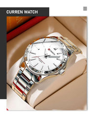CURREN New Model CURREN Brand Light Up Dial Male Watch Simple 43mm Big Dial Stainless Steel Strap Waterproof 3ATM Men's Clock 8452 - SILVER WHITE