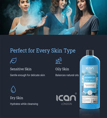 ICan London Sea Salt Shower Gel, Invigorating and Exfoliating, 1000ml