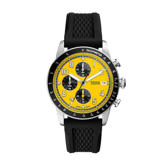 FOSSIL Sport Tourer Watch for Men, Chronograph Movement with Stainless Steel or Leather Strap - Yellow