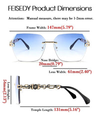 Rimless Sunglasses for Women Metal Square Frame Classic Diamond Grandient lens Eyewear UV Protection Fashion Shades for Women B2567