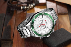 CURREN Anself 8309 Watch Men Sport Quartz Calendar Day Minute Second Round Dial Wrist Stainless Steel Luminous Pointer Fashion Causal Watch - Silver