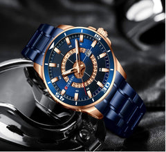 CURREN Quartz Chronograph Analogue Black Men wrist watch CR-8359-Rose Gold Blue
