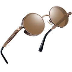 Joopin Steampunk Round Sunglasses - Metal Frame, 100% UV Protection (B03-Bronze Brown)