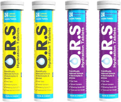 O.R.S Hydration Tablets - 2 x 24 Tablet Tubes of Lemon, 2 x 24 Tablet Tubes of Blackcurrant - 96 Total Tablets