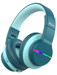 iClever Bluetooth Kids Headphones, BTH12 Colorful LED Lights Kids Wireless Headphones Over Ear with 74/85/94dB Volume Limited, 55H Playtime, Bluetooth 5.2, Built-in Mic for School/Tablet/PC - Dark green