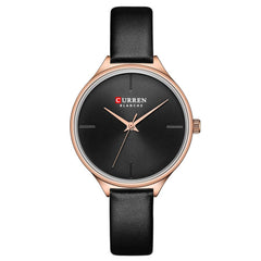 CURREN Quartz Watches for Women's Original Brand Leather Strap Waterproof Girls Wrist Watch 9062 - Black
