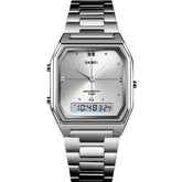 Skmei Women's Watch Silver AnaDigi Original Square 1612, Médio, bracelet - Silver