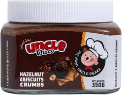 Uncle Choco Hazelnut & Biscuit Crumbs Spread 350g – 100% Natural Creamy Hazelnut and Biscuit crumbs, Free from Preservatives, Rich Smooth Texture for Bread, Toast, Pancakes, Desserts & Baking Treats
