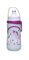 Nip Baby Training Bottle,330ML,18M+ Milk Bottle Push Pull Lid for Girl,Easy Grip Handles, Leak Proof & Durable,Breast-Like Teat,Soft Spout, Unbreakable & Nursing Bottle,Unicorn Bottle,Made in Germany