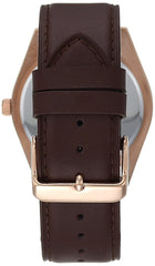 guess 42mm stainless steel day-date watch with coin edge bezel, brown/rose gold-tone, ns